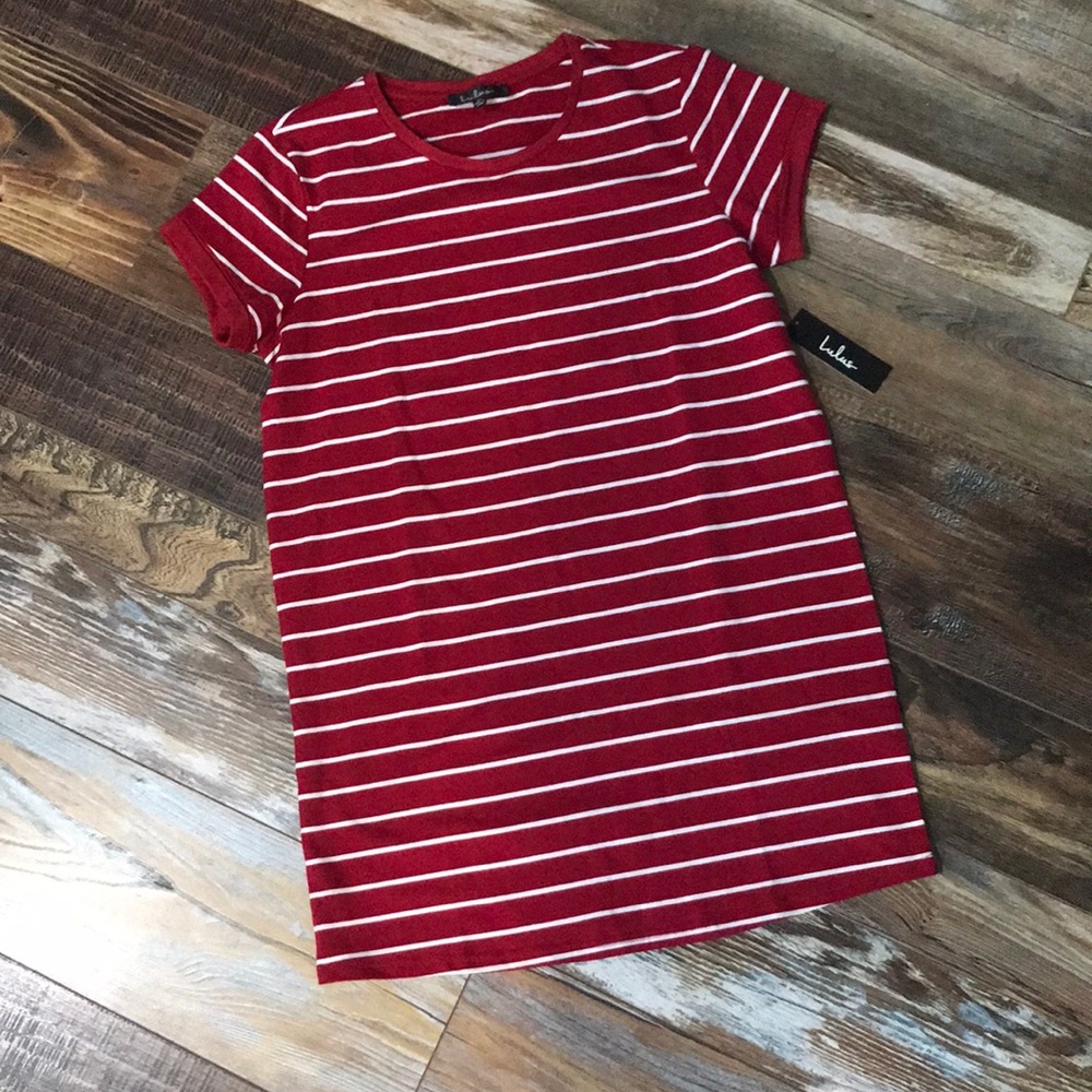CAFE SOCIETY RED AND WHITE STRIPED T-SHIRT DRESS